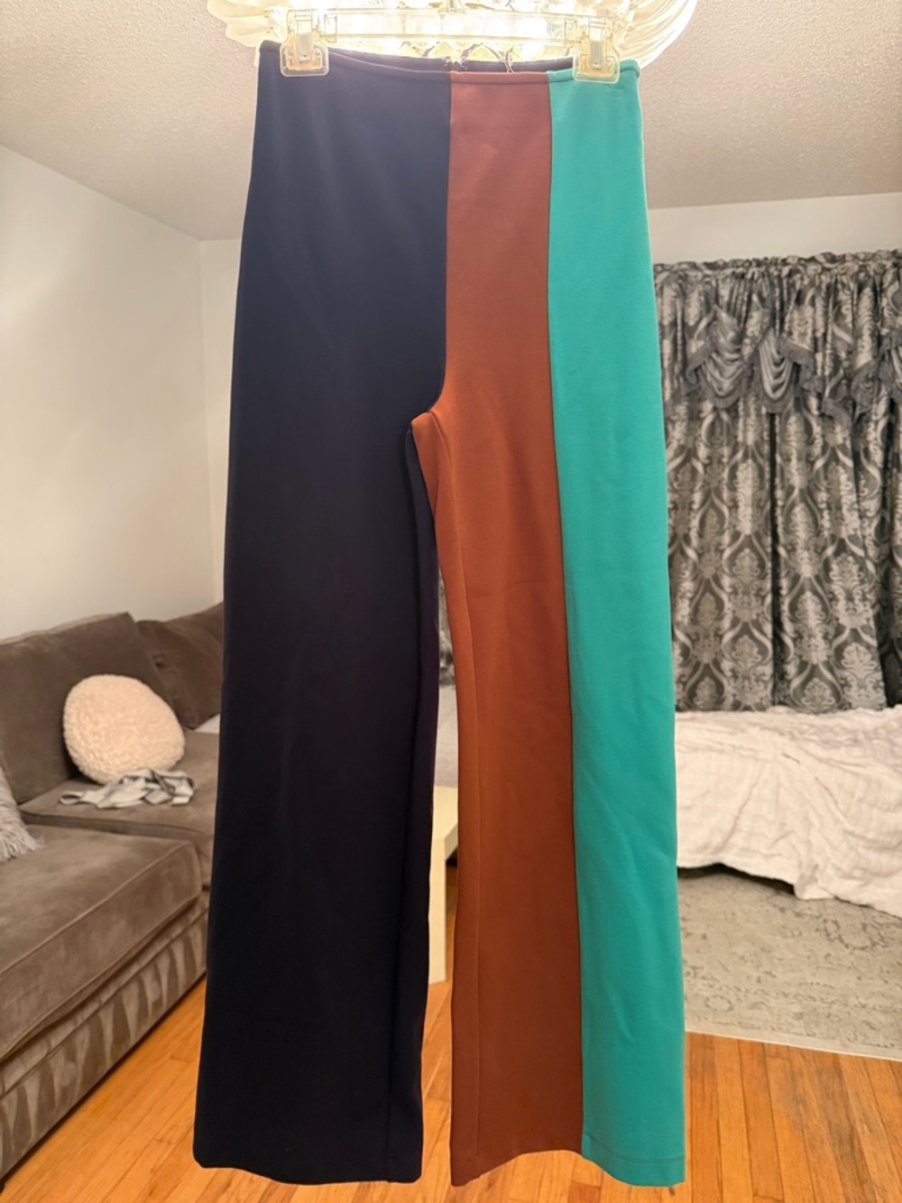 STAUD Navy, Brown & Teal Colorblock Wide-Leg Pants